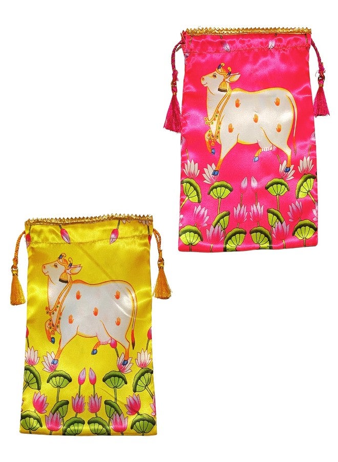 Sri Yagnaa - Pack of 10 - Gomatha Design Potli Bags - Fabric Potli Bags - Women's Silk Drawstring Closure - Gift Pouches - for Return Gifting (Multi-Color) - Image 4